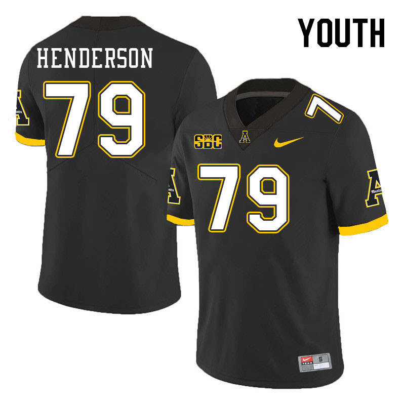 Youth #79 Sammy Henderson Appalachian State Mountaineers College Football Jerseys Stitched Sale-Blac - Click Image to Close